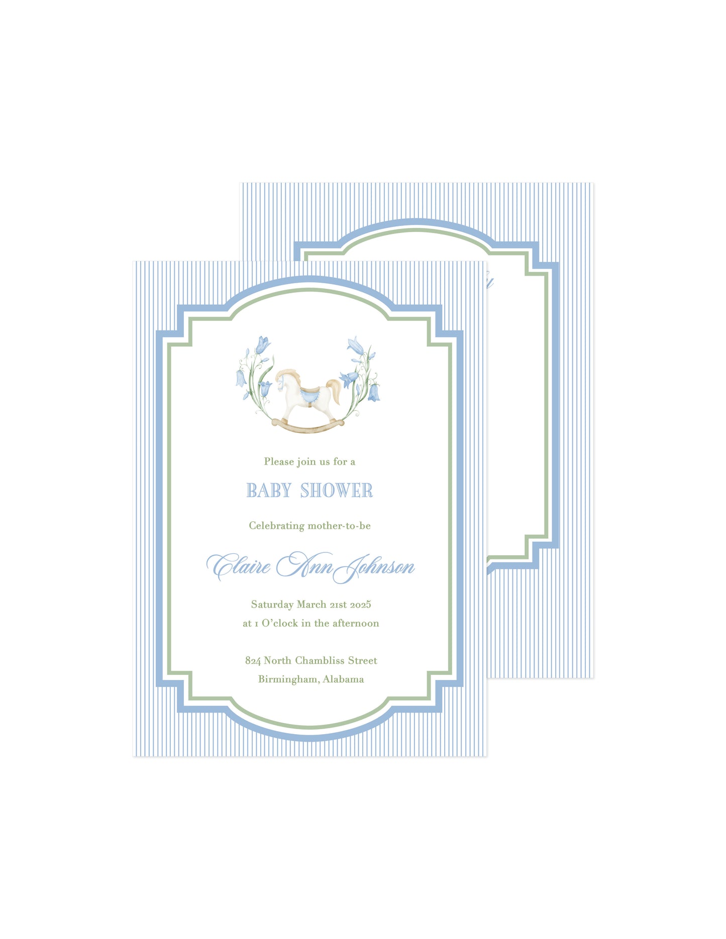 Baby Boy Blue Rocking horse Baby Shower Invite