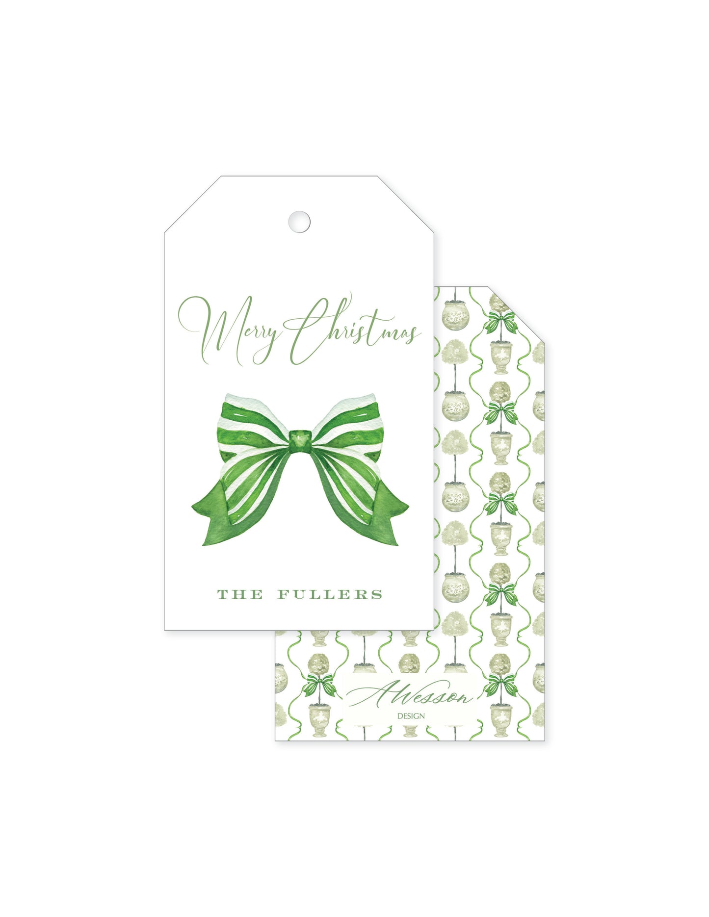 Olive Topiary Stripe Bow Tag