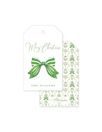 Olive Topiary Stripe Bow Tag