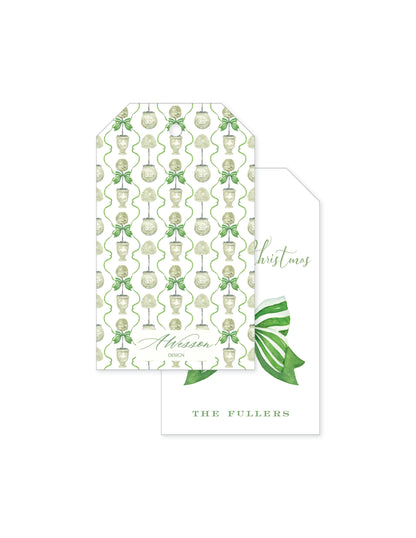 Olive Topiary Stripe Bow Tag